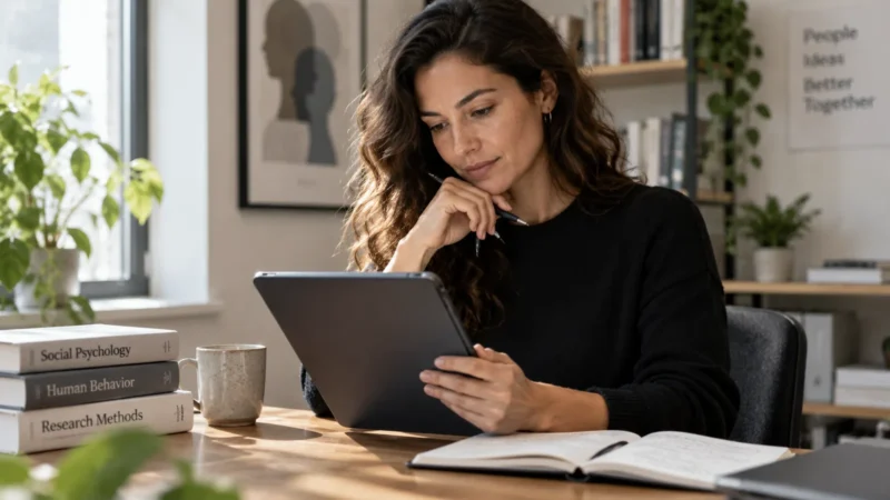 A person reviewing a structured social intelligence assessment in a research-style setting.