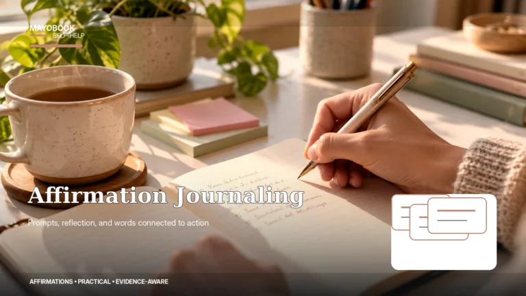 Person using an affirmation journal to turn self-talk into a realistic written statement