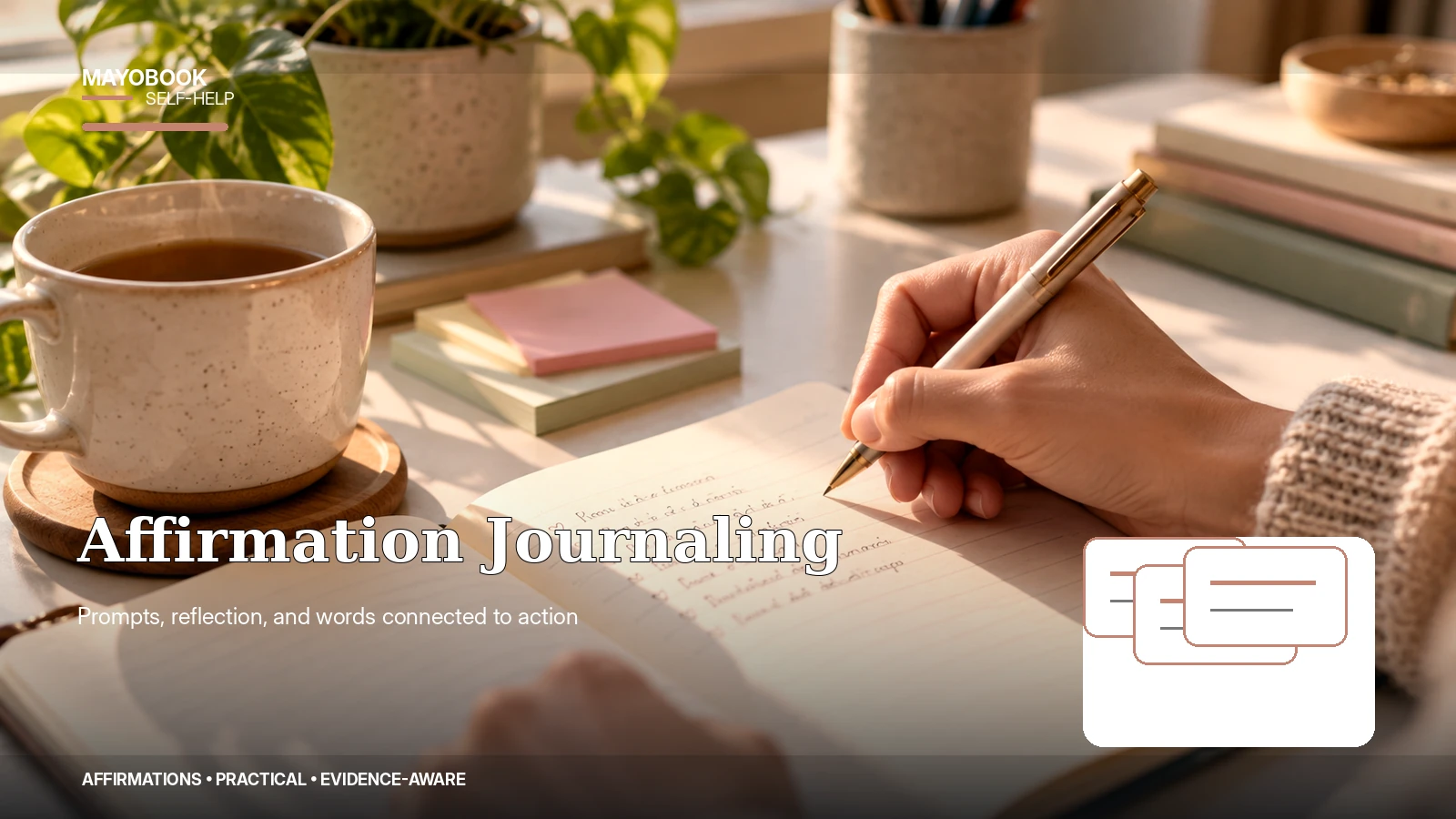 Person using an affirmation journal to turn self-talk into a realistic written statement