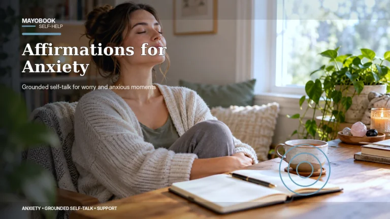 Person using a grounded affirmation and notebook during an anxious moment