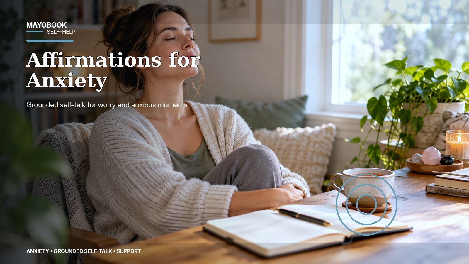 Person using a grounded affirmation and notebook during an anxious moment