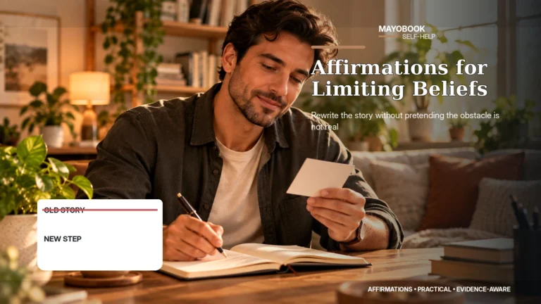 Affirmations For Limiting Beliefs: How To Rewrite Unhelpful Inner Stories Without Pretending 3 Person rewriting a limiting belief into a more realistic affirmation and action plan