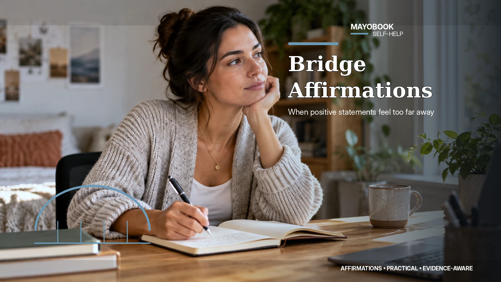 Person creating believable bridge affirmations with progressive note cards