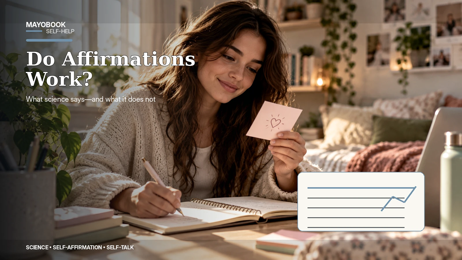 Person reviewing research and notes about whether affirmations work