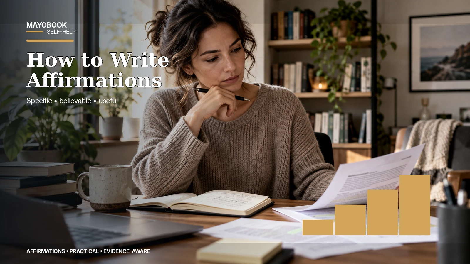 Person rewriting an affirmation to make it more specific and believable