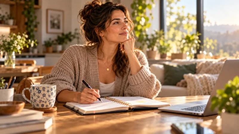 Adult reviewing a personal plan that protects time and boundaries during people-pleasing recovery.