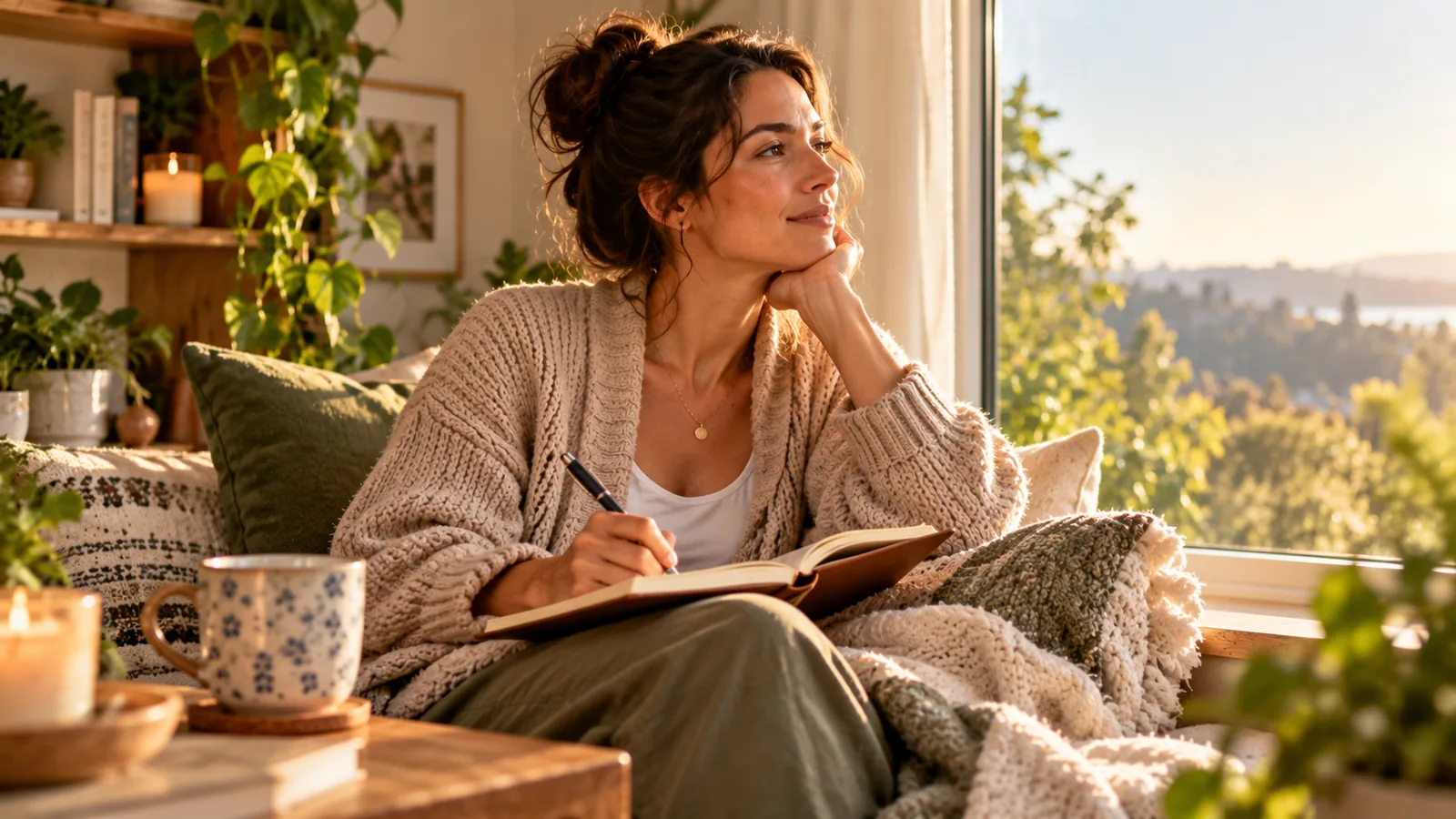 Adult journaling about boundaries, needs and self-trust during people-pleasing recovery.