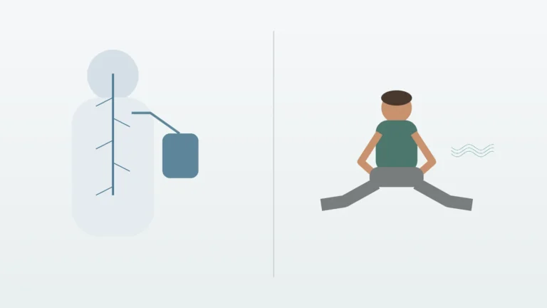 Side-by-side visual comparing clinical vagus nerve stimulation with a gentle self-guided breathing exercise.